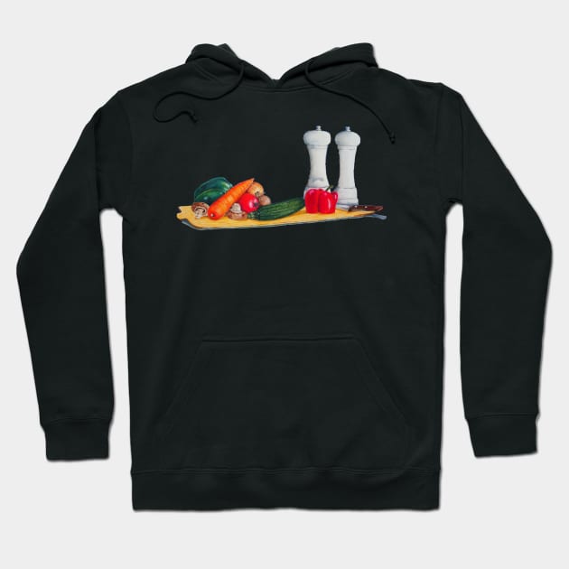 quirky still life art peppers and vegetables Hoodie by pollywolly